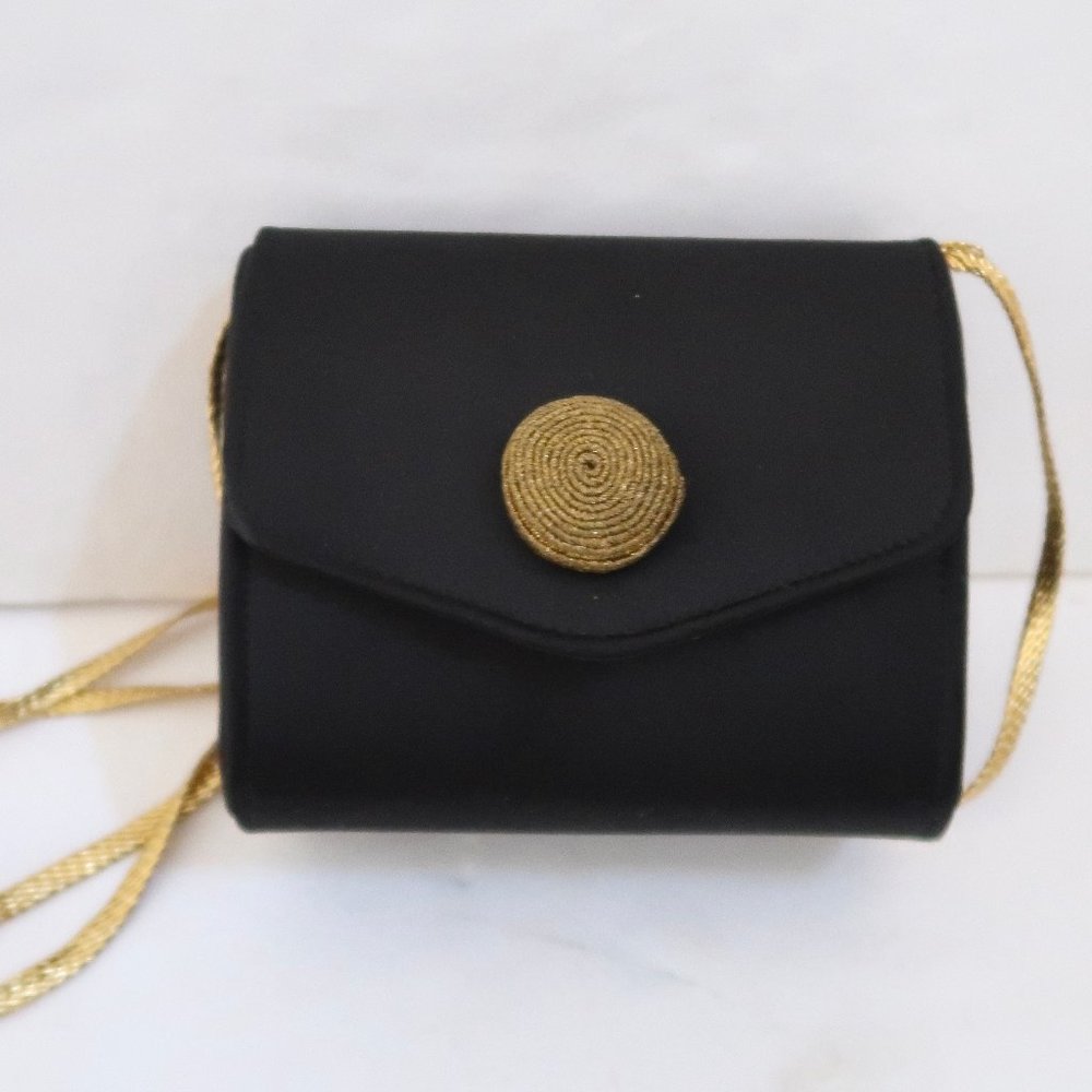 vtg CAREY ADINA black satin Evening bag Crossbody handbag - Picture 7 of 7